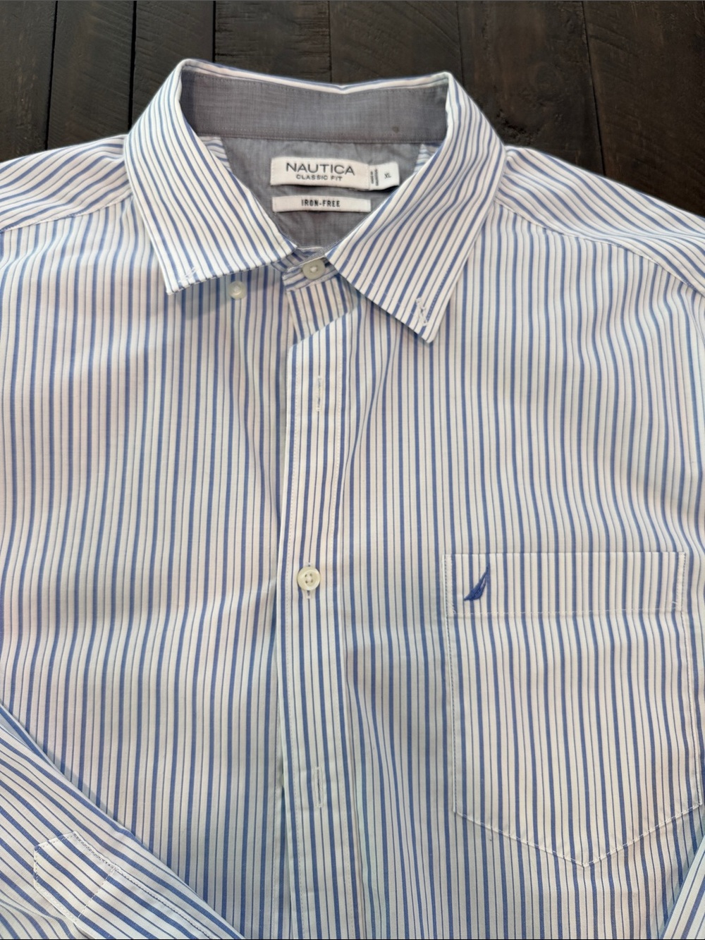 Nautica Men's White Shirt with Blue Pinstripes